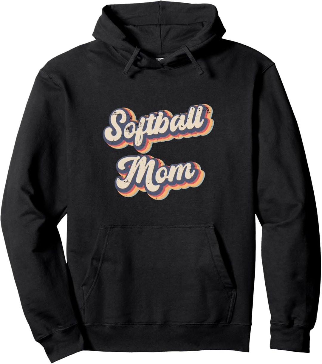 Softball Mom Vintage Rainbow Pullover Hoodie