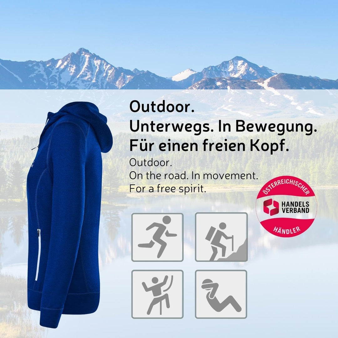 Black Crevice Damen Merino Kapuzenjacke I Hochwertige Merino-Jacke I Jacke für Damen aus 70% Merinow
