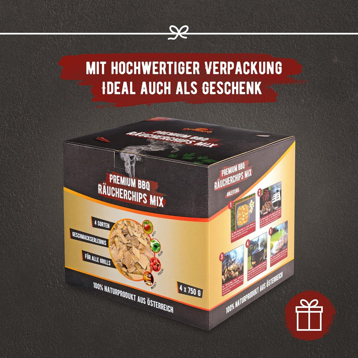 grillart® Premium BBQ Räucherchips Mix 4er XL Set für das besondere Raucharoma – sehr rauchaktives R