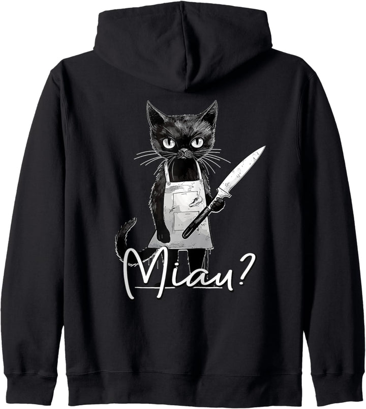 Miau Katze mit Messer I lustiges Katzenmotiv I Katze Miau Kapuzenjacke