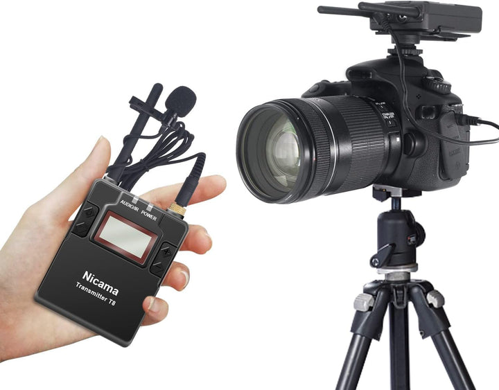 Nicama WLM8 UHF Kabelloses Lavalier Kabelloses Mikrofon für Canon DSLR Kamera Nikon Sony Camcorder (