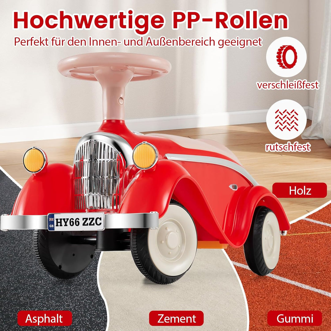 GOPLUS Kinder Rutschauto, Retro Classic Schiebeauto, Kinder Rutschfahrzeug mit Lenkrad, Hupe, LED-Sc