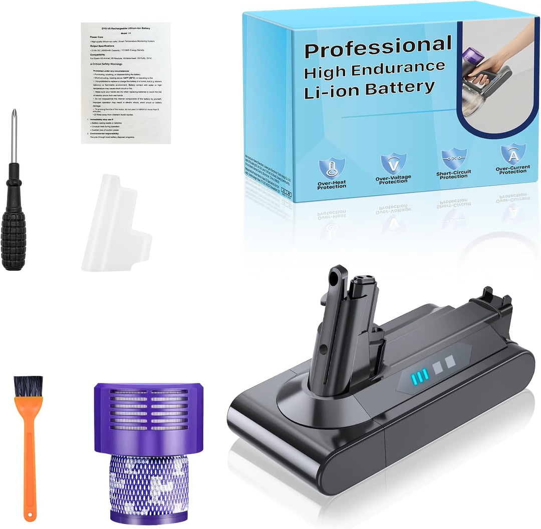 8000mAh Akku für Dyson V10 SV12, Li-ION Ersatzakku Batterie kompatibel mit V10 Animal/Motorhead/Fluf