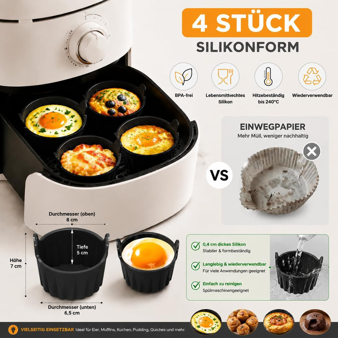 Silikonform Heissluftfritteuse, 4 Packungen ei Formen Kuchenform für Heissluftfritteuse, Airfryer Zu