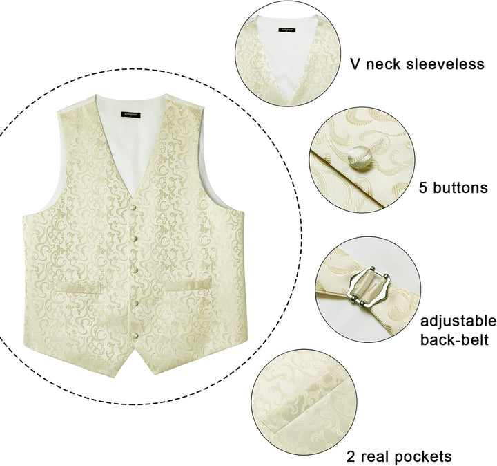 Rithern Herren Weste Paisley Floral Jacquard Seide Krawatte Einstecktuch Taschentuch Set mit Mansche