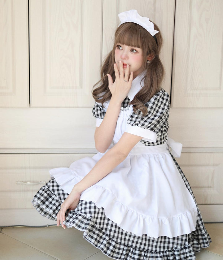 French Maid Dress Cosplay Anime Halloween Kostüm Set Mit Kleid, Schürze, Kopfbedeckung - Niedliche K