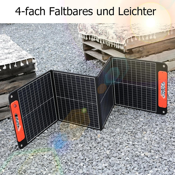 100W Faltbarer Solarpanel, Tragbares Monokristalliner Solarmodul mit Schnellladefunktion USB-C PD 60