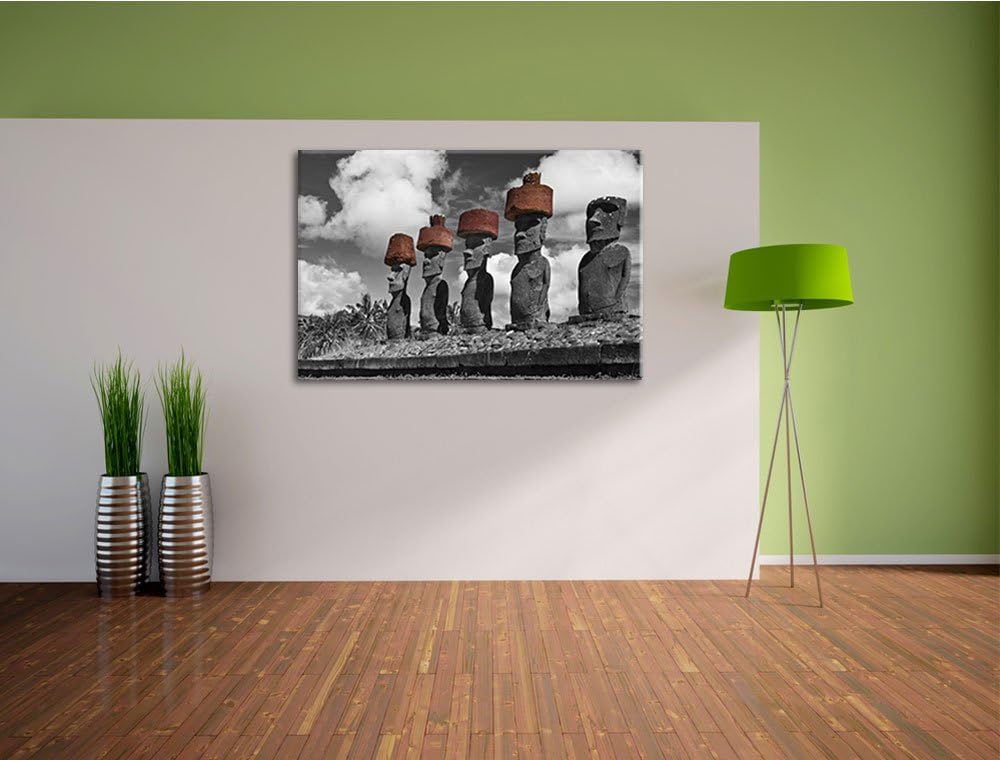 Moai Statuen auf den Osterinseln schwarz/weiss Format: 100x70 auf Leinwand, XXL riesige Bilder ferti
