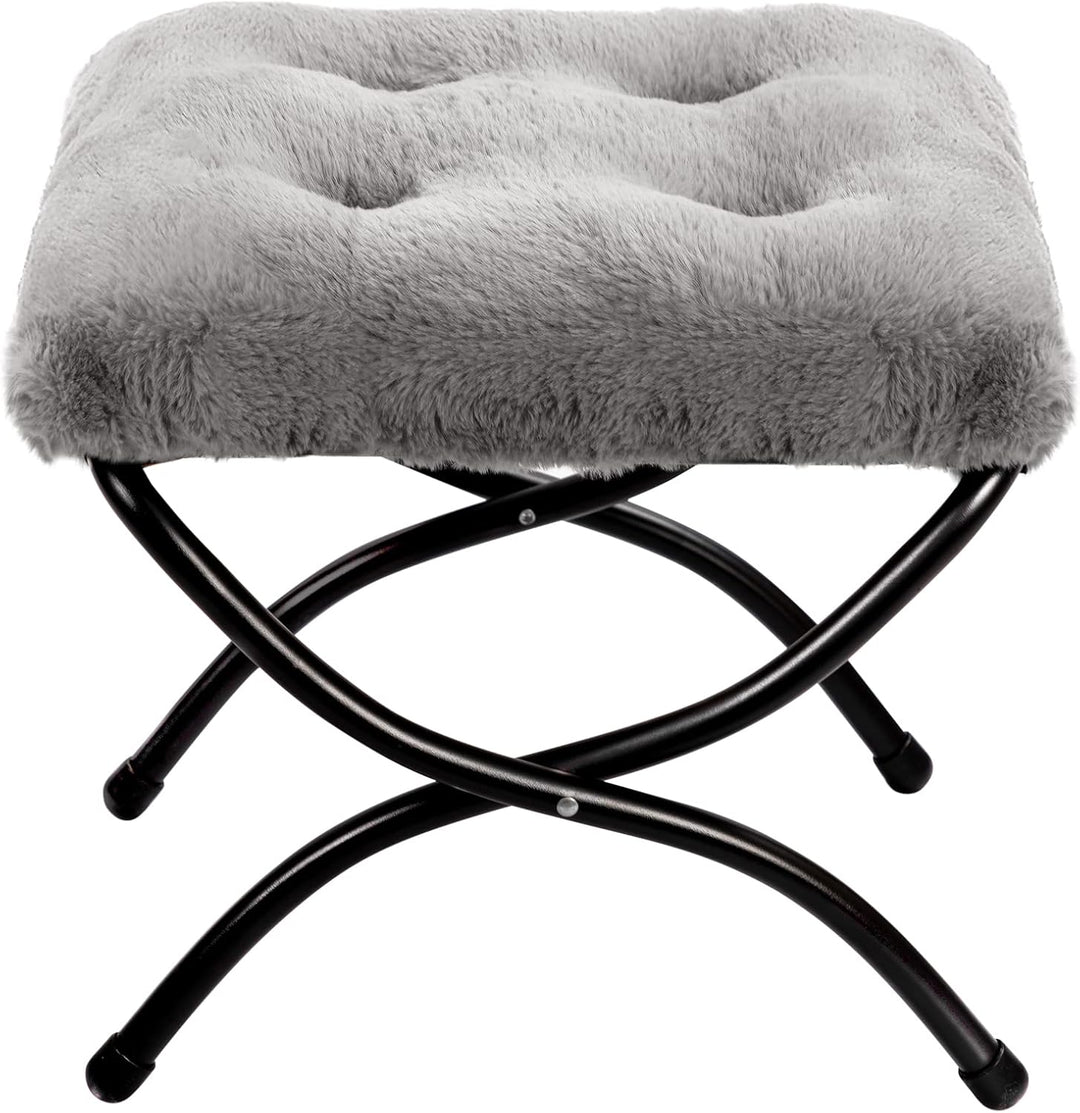 HollyHOME Plüsch Fusshocker Fussstütze Klapphocker, Faltbar Sitzhocker mit Metallbeinen Abnehmbar Ge
