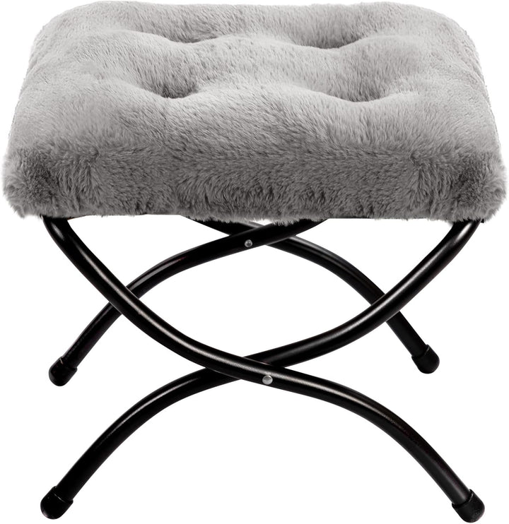 HollyHOME Plüsch Fusshocker Fussstütze Klapphocker, Faltbar Sitzhocker mit Metallbeinen Abnehmbar Ge