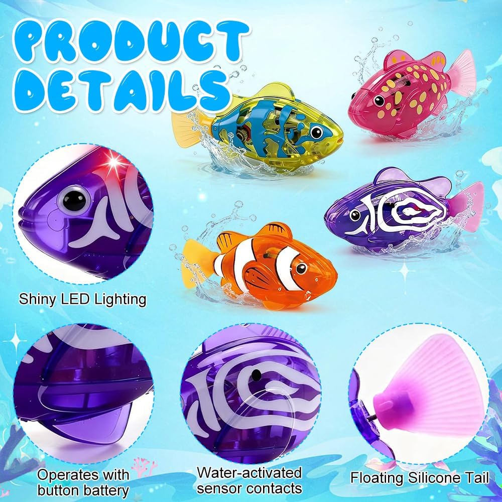4PCS Robo Fisch Katze Spielzeug, Elektronischer HaustierFisch, Roboter Fischs mit Leuchtende, Batter