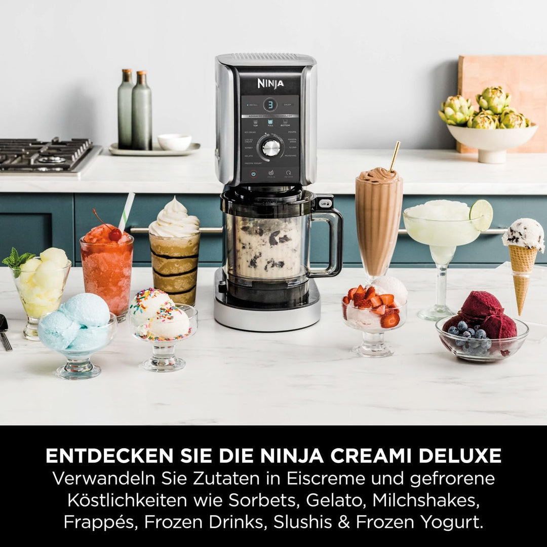 Ninja CREAMi Deluxe Eis-und Eisgetränkmaschine mit 2 Bechern, 10 Funktionen, macht Eiscreme, Gelato,