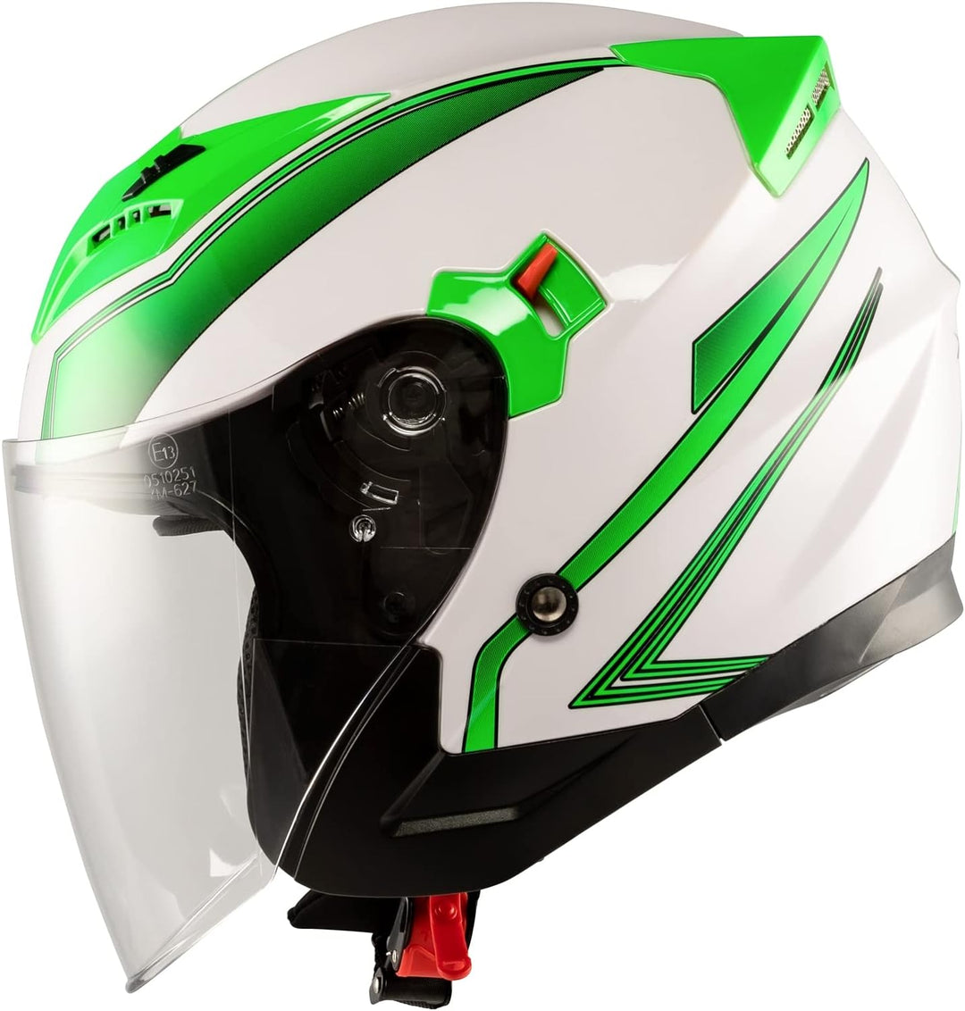 Motorradhelm Doppeltvisier City Jet Zertifikat ECE 22-06 Scooter 53-54 cm ( XS) Weiss Grün, 53-54 cm