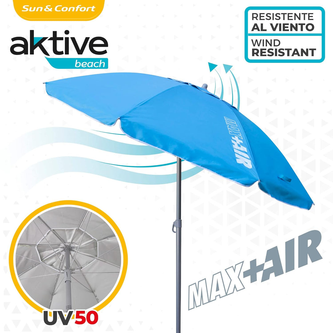 AKTIVE 62239 - Grosser Strandschirm Anti-Wind, Ultra Resistent, Kippstange, Inklusive Aufbewahrungst