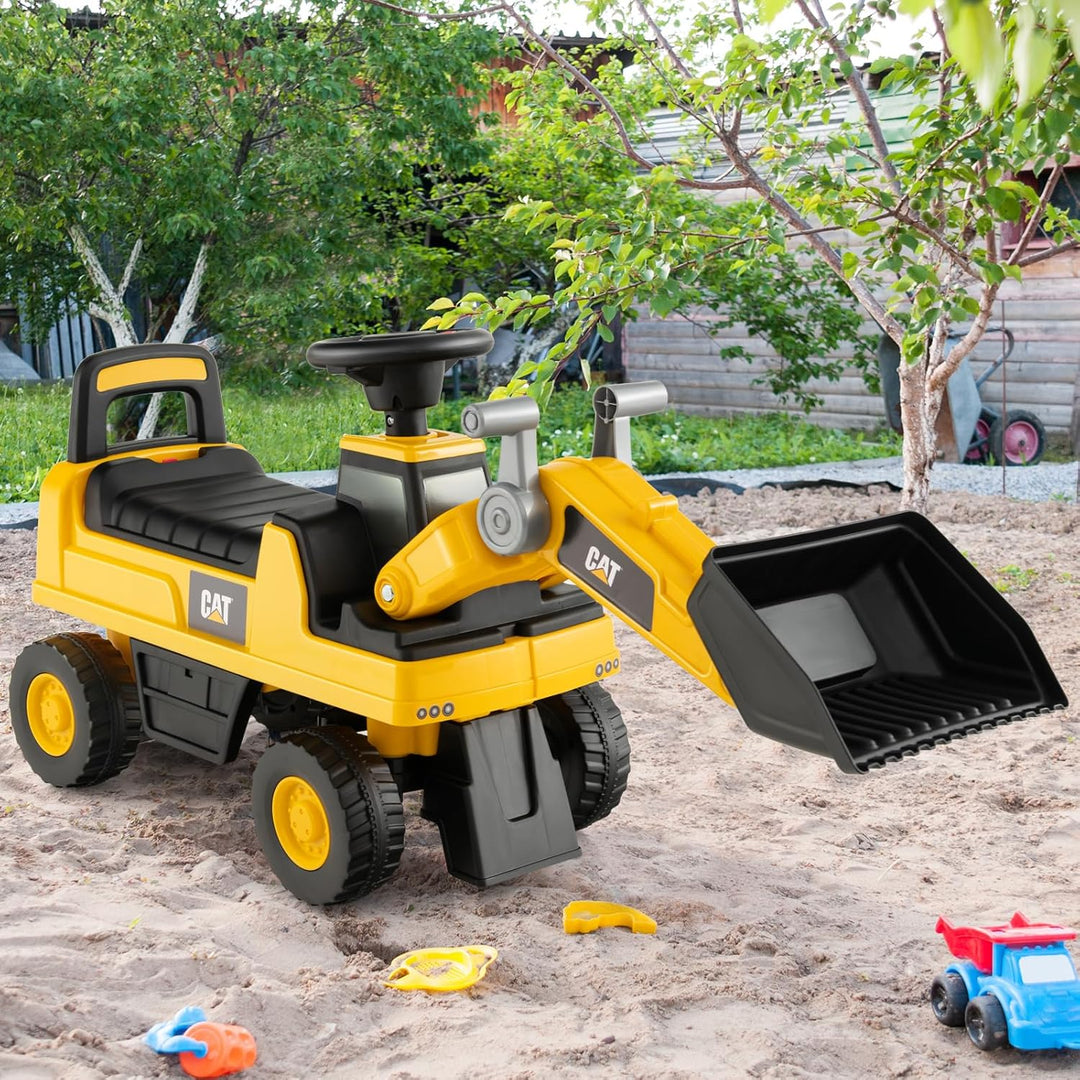 SOARS Sitzbagger, Kinderbagger mit Lenkbarer Schaufel, Rutschauto mit Hupe, verstecktem Stauraum & K