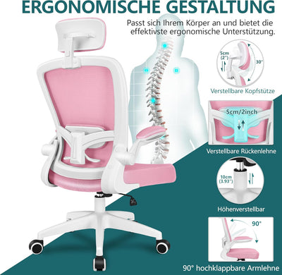 FelixKing bürostuhl, Schreibtischstuhl aus Mesh mit Hochklappbaren Armlehnen, office chair mit Verst