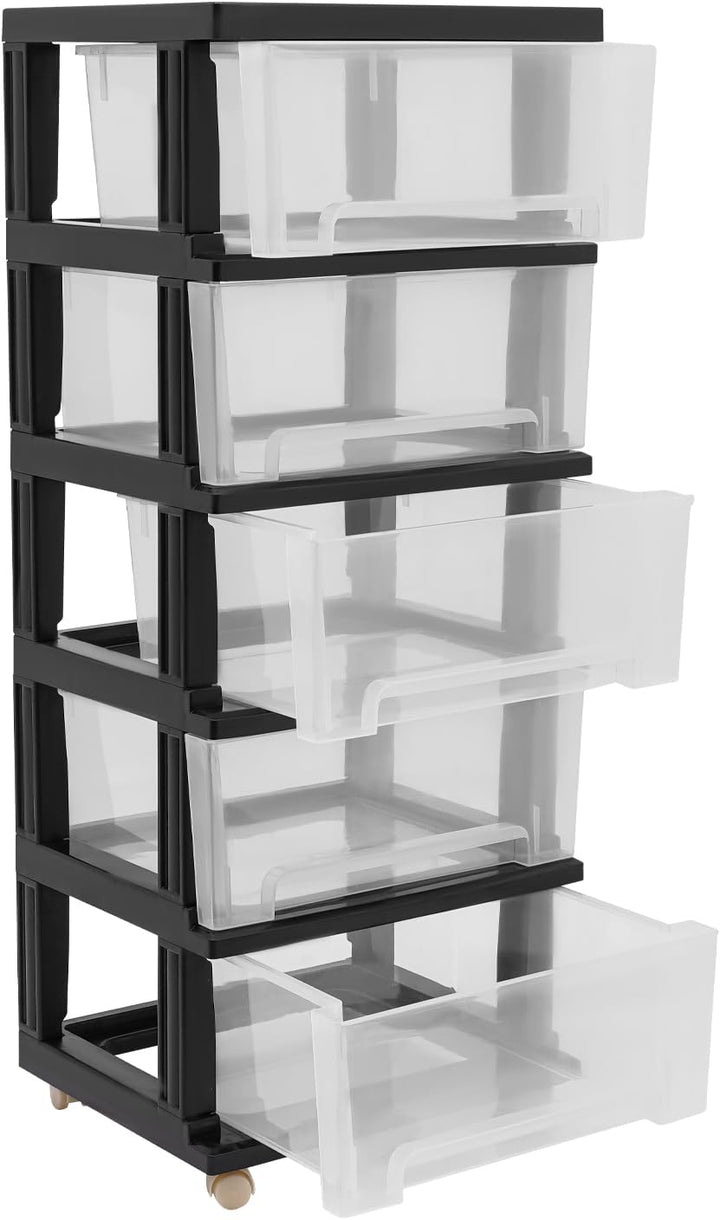Transparenter Schubladen 5-Stufiger Aufbewahrungsschrank Schubladenbox Container mit Rädern 40x33x98