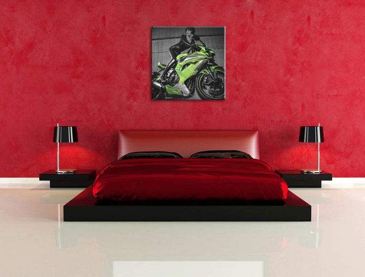 Pixxprint Bike mit Model 70x70cm Leinwandbild Wandbild Kunstdruck, 70x70