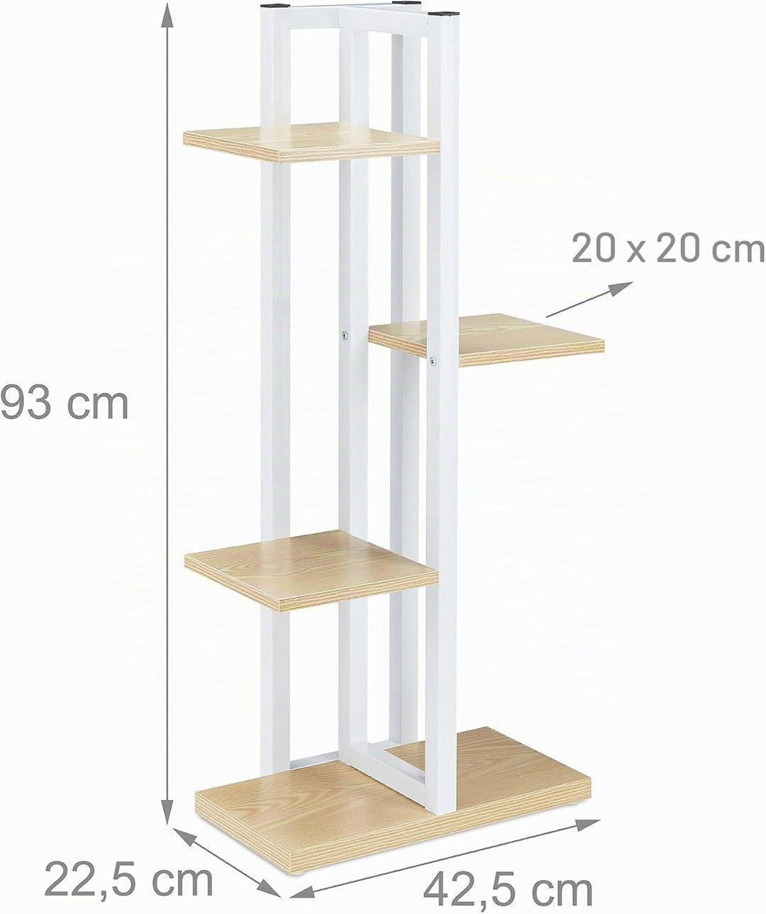 Relaxdays Blumenregal Metall, 4-stufige Indoor Blumentreppe, Holzoptik, HxBxT: 93x42,5x22,5 cm, Pfla