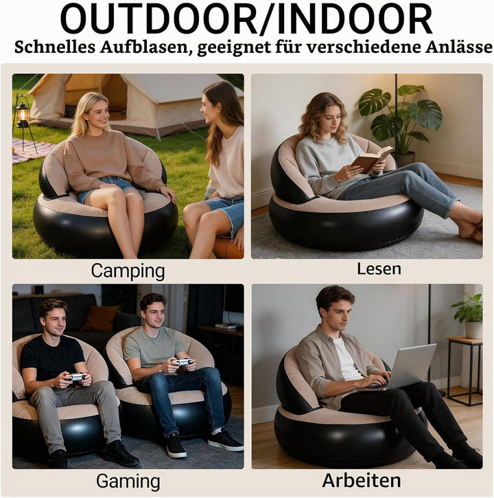 Aufblasbares Sofa, Beflocktes Luftsofa, Tragbarer Aufblasbarer Stuhl, Sofa und Couch mit Beflockter