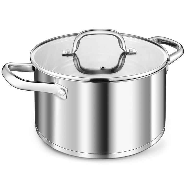 TEAMFAR Kochtopf, 4,7L Edeastahl Topf Suppentopf Induktion mit Glasdeckel, aus 3-Lagen Boden für all
