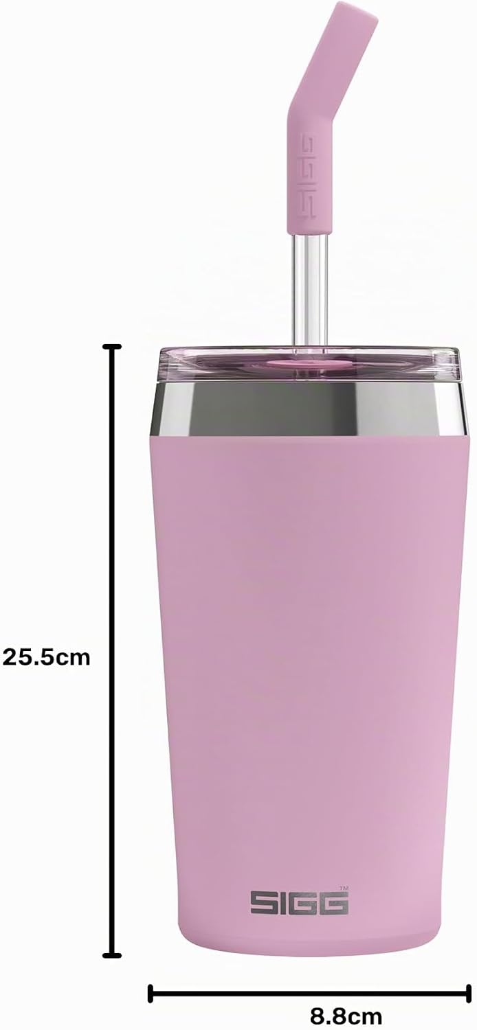SIGG - Isolierbecher - Travel Mug Helia - Mit wiederverwendbarem Glastrinkhalm &amp; Reinigungsbürste -