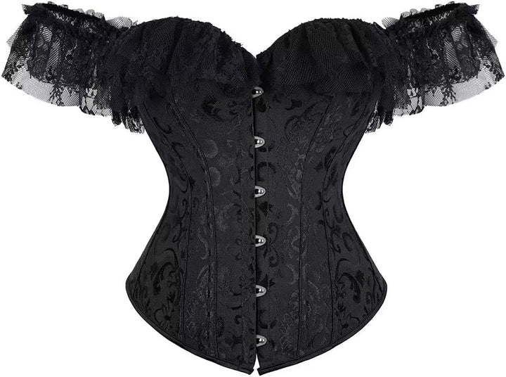 Josamogre Schwarz Korsett Damen Corset Top Sexy Corsage Korsage Vollbrust Spitze Lace Ärmel Weg Von