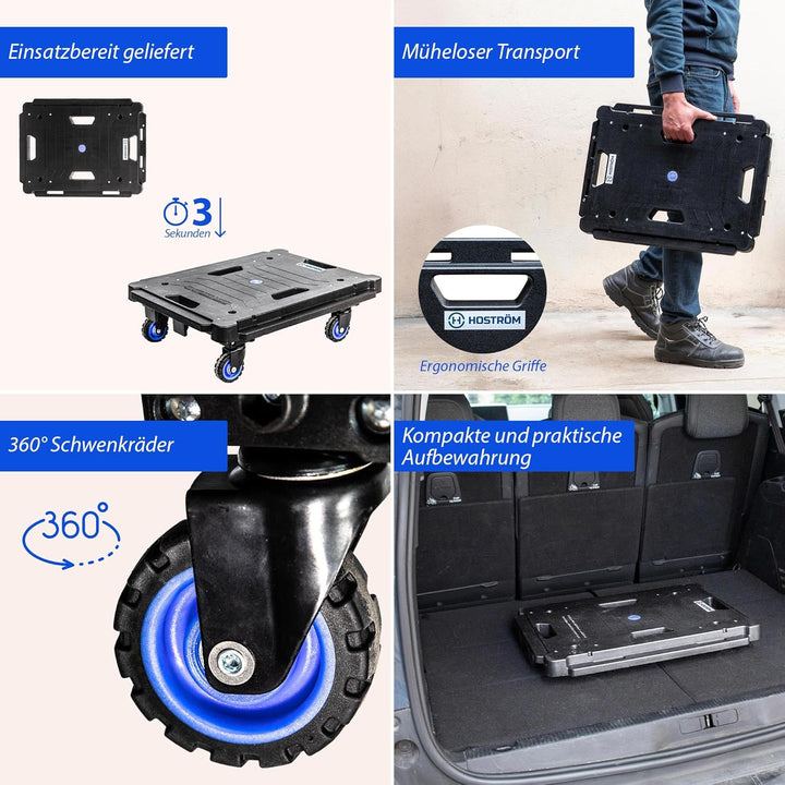 HOSTRÖM Klappbarer Rollwagen, Möbelroller, Umzugshilfe, Möbeltransport, 4 lenkbare 360° Rollen, Max.