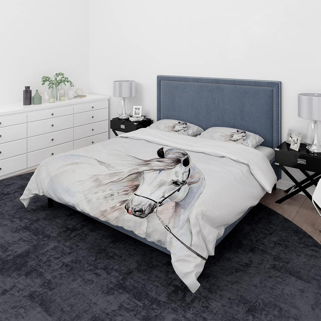 Pferde Bettwäsche Set 220x240 cm, Kinderbettwäsche, Pferde Motiv 3D Tier Motiv, Mikrofaser, Sehr Wei