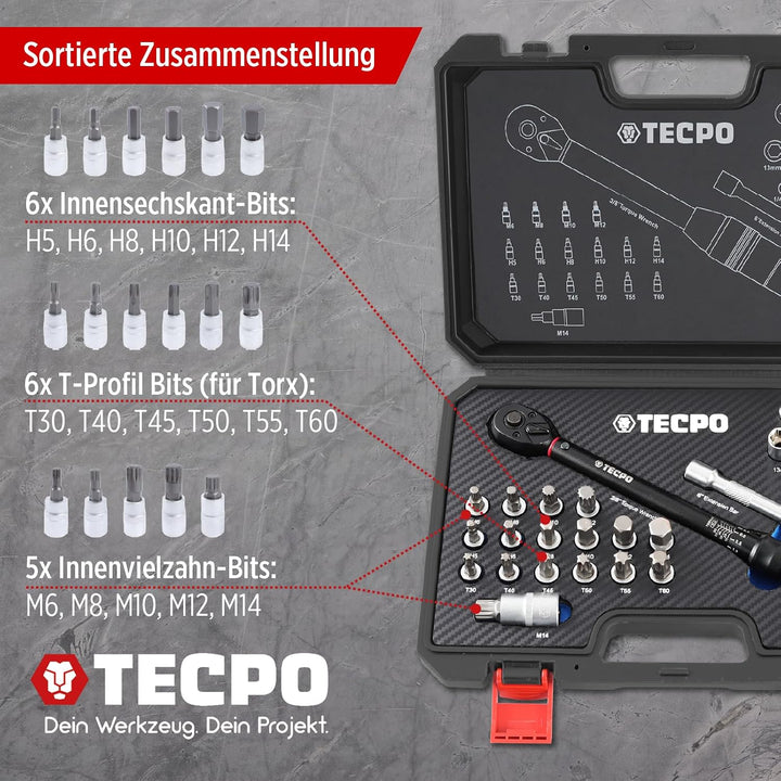 TECPO Motorrad Drehmomentschlüssel Set 3/8" 5-60Nm Schlüssel feine Abstufung, 3/8" 5-60Nm