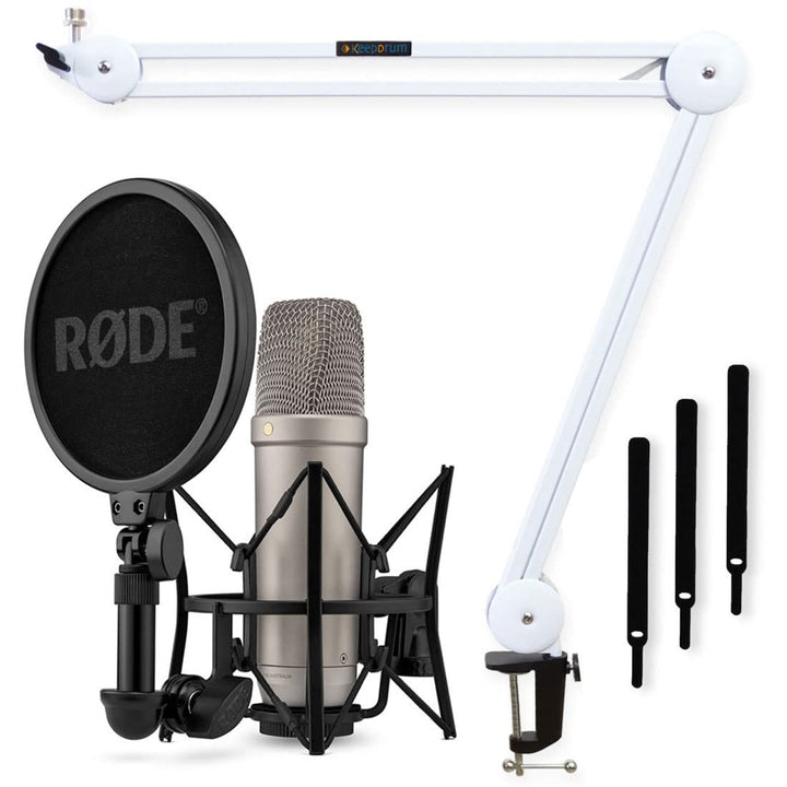 Rode NT1 5th Generation XLR USB Studio-Mikrofon Silber + keepdrum MS138 WH Gelenkarm Tischstativ Wei