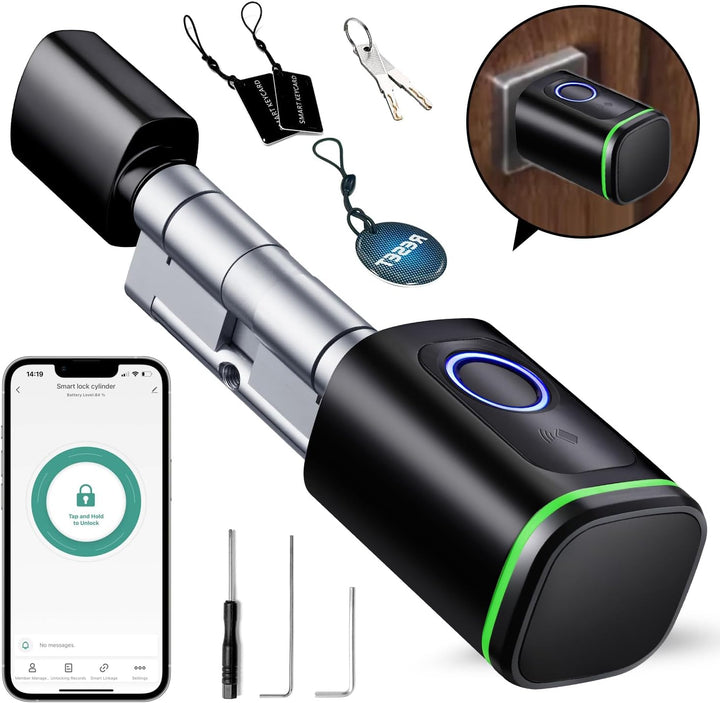 AVATTO Smart Türschloss mit Fingerabdruck, Elektronisches SchliessZylinder 70mm (35/35) mit 2 Schlüs