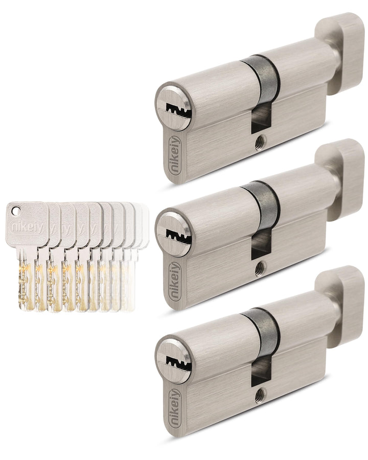 GERCAR Pro 3x Knaufzylinder 30/30 gleichschliessend Set 3 Schliesszylinder mit Knauf inkl. 15 Schlüs
