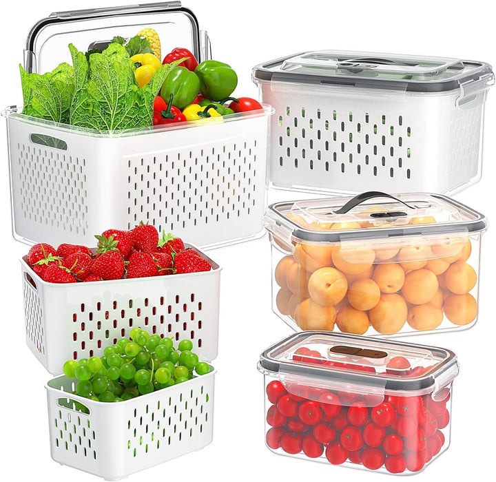 4er Pack Kühlschrank Organizer – Gemüse Aufbewahrung & Organisation, stapelbar mit Sieb, Deckel und