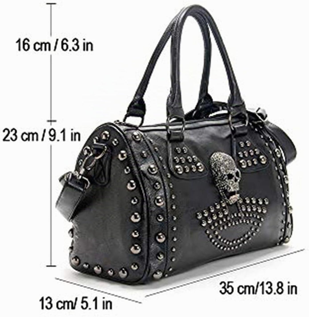 AlwaySky Womens Schädel Handtasche Grosse Kapazität Gothic Umhängetasche Beschlagene Doktor Handtasc