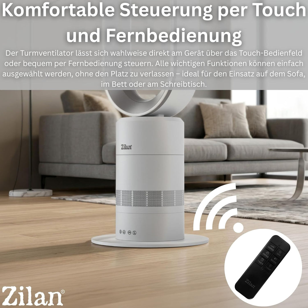 Zilan Turmventilator leise mit Fernbedienung – energiesparender BLDC Motor Standventilator mit Kühlu