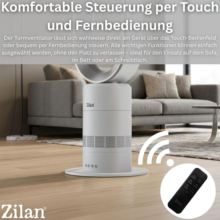 Zilan Turmventilator leise mit Fernbedienung – energiesparender BLDC Motor Standventilator mit Kühlu