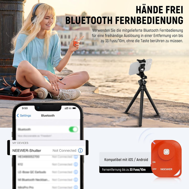 NEEWER Kamerastativ mit Fernbedienung, Mini Flexibl Stativ mit Action Kamera Mount Adapter für Hero