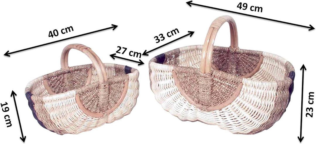 Kobolo Rattankorb Einkaufskorb geflochten Set - zwei Grössen - Natur Blau