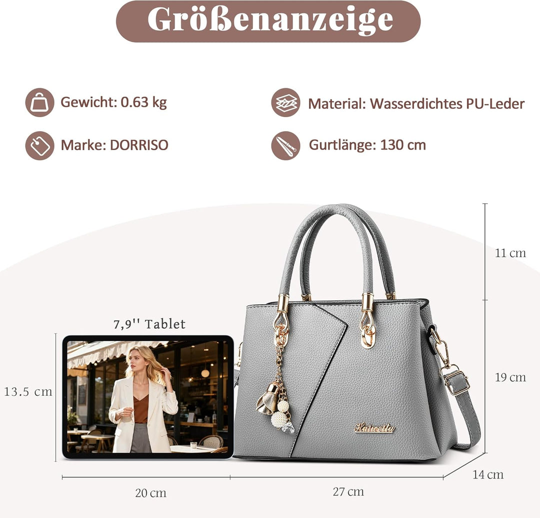 DORRISO Mode Handtasche Damen Elegant Tote Tasche mit Schickem Blumenanhänger Henkeltasche für Einka