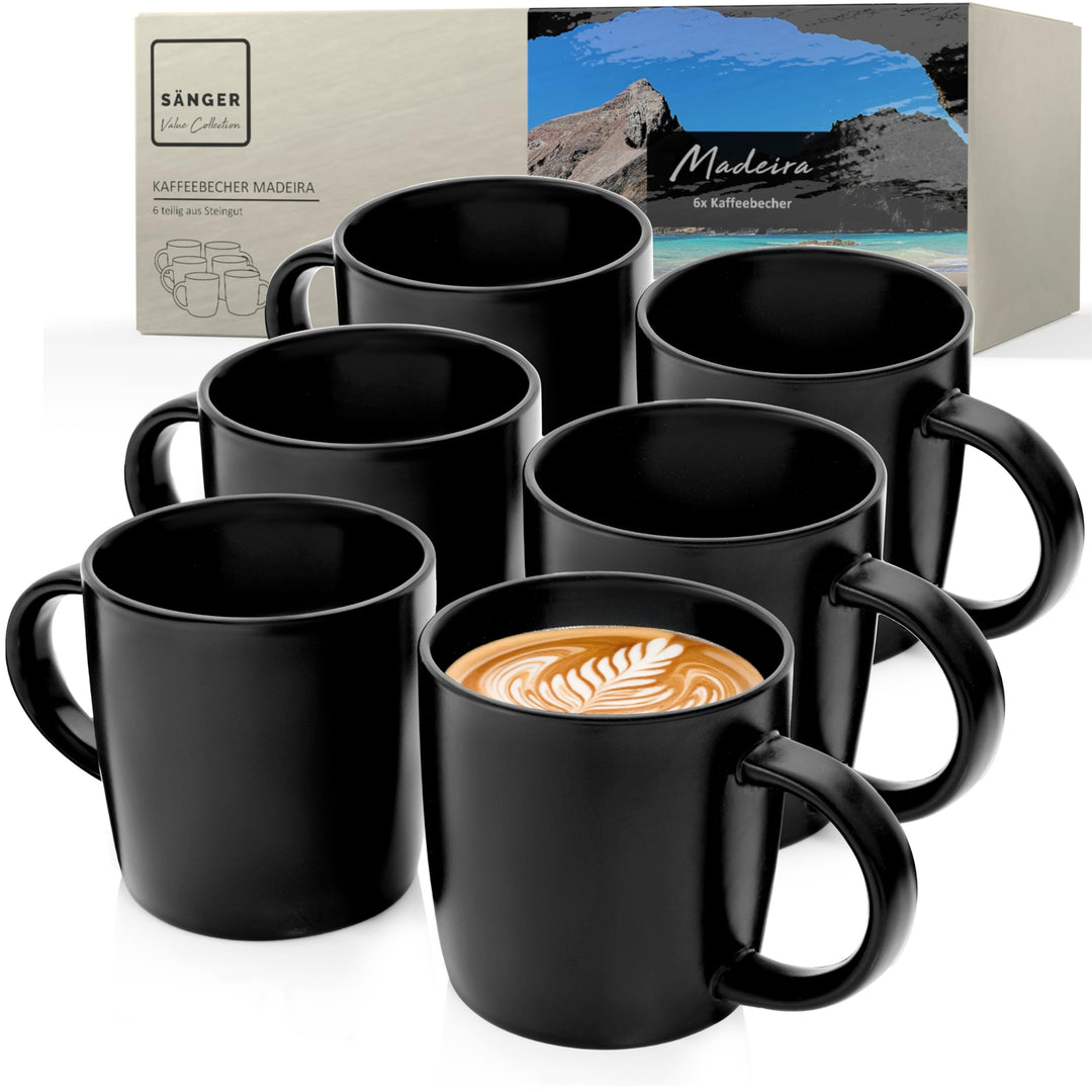 SÄNGER Madeira | Kaffeebecher 6 Personen, Steingut Kaffeetassen Set 6er, Tassen Set Teetasse Set spü