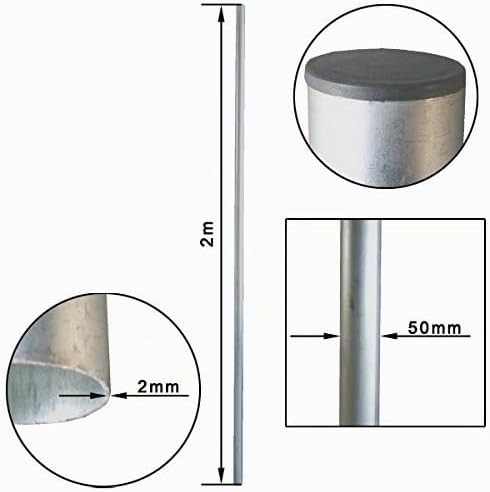 Antennenmast 2 m ALU, 50 mm Sat Mast mit Schutzkappe Antenne Montage Stange Stangenrohr NEU