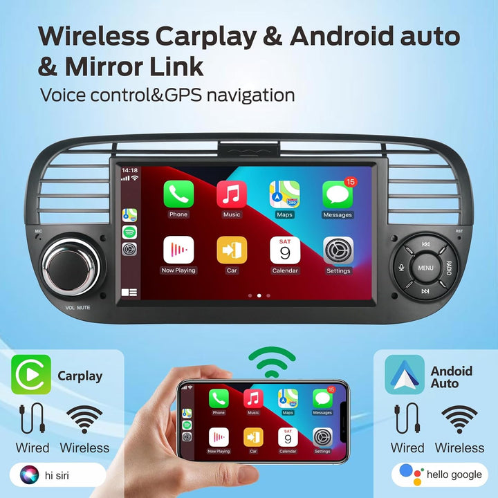 CarPlay Autoradio 7 Zoll Wince Radio Für FIAT 500, 2 Din Dab Auto Radio Touch Display Bluetooth FM R