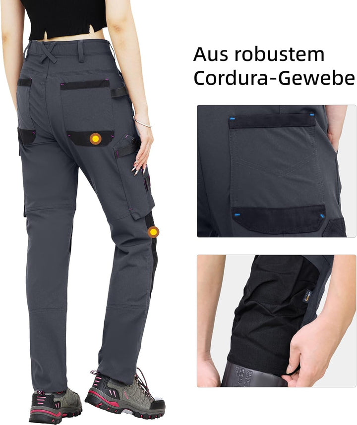 WORK IDEA Damen Slim-Fit Stretch Arbeitshose: Kritische Stoffbereiche aus Cordura – strapazierfähige