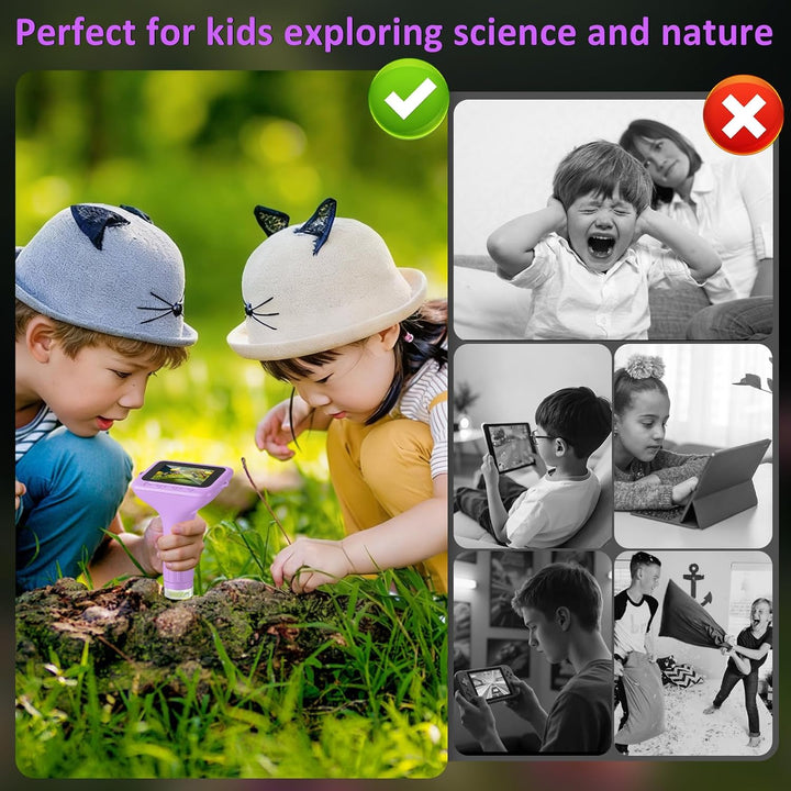 Mikroskop für Kinder: Digitales Mikroskop mit 3" IPS Bildschirm 1000x Vergrösserung, 1080P Handmikro