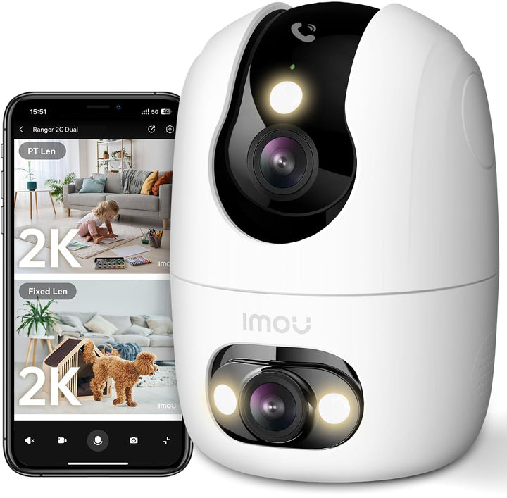 Imou Überwachungskamera Innen mit 2K Dual-Objektiv, 2.4GHz/5GHz WLAN, Personen-/Haustiererkennung, F