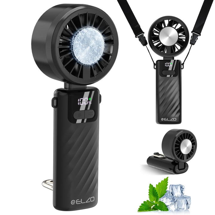 ELZO Tragbarer Turbo Handventilator mit Kühlfunktion,5000mAh Aufladbar 4 in 1 mini Ventilatoren,24H