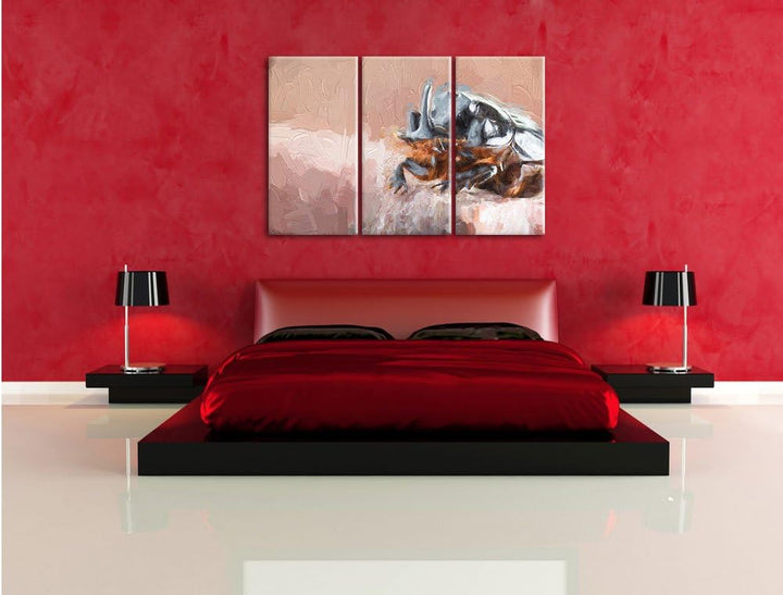 Pixxprint Nashornkäfer Porträt als Leinwandbild 3 teilig/Grösse: 3 Teilig (120x80) / Wandbild/Kunstd