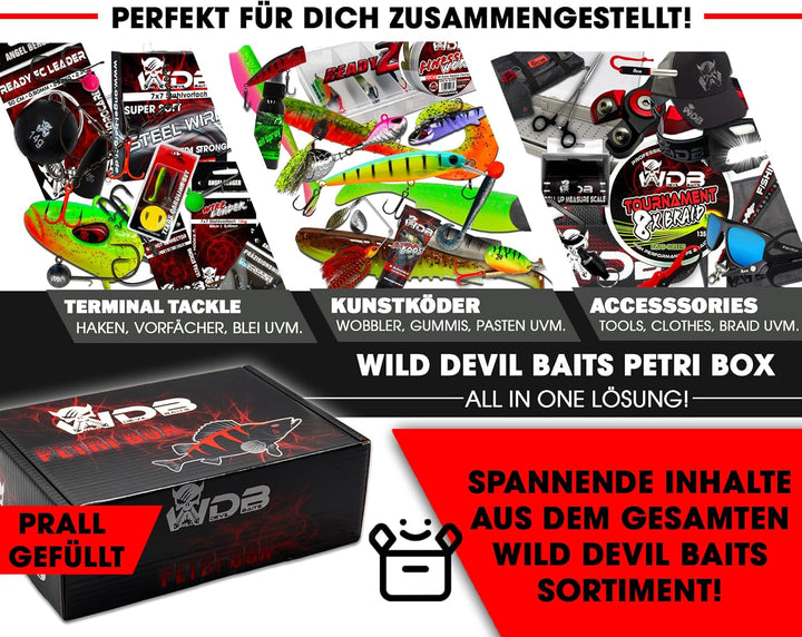 Wild Devil Baits Petri Box Raubfischbox Angelbox Promo Box Geschenk Angeln Angelzubehör