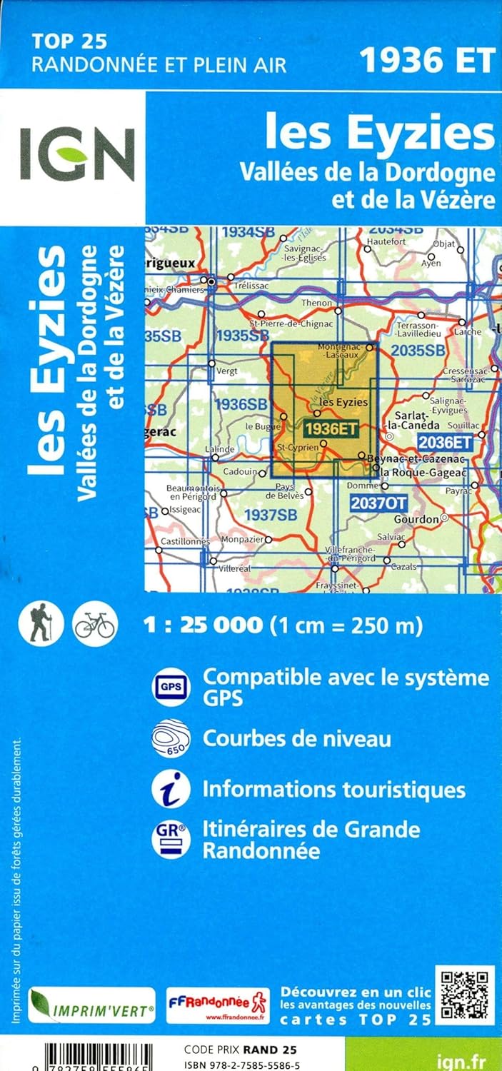 1936ET Les Eyzies Vallée de la Dordogne: 1:25000 (TOP 25), Karte
